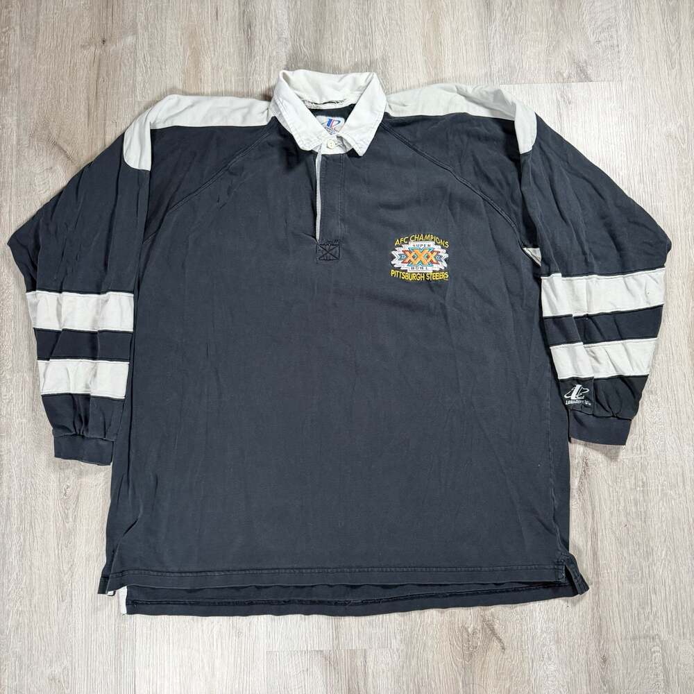 Mens Vintage 1996 Logo Athletic Pittsburgh Steelers Super Bowl Rugby Polo XL